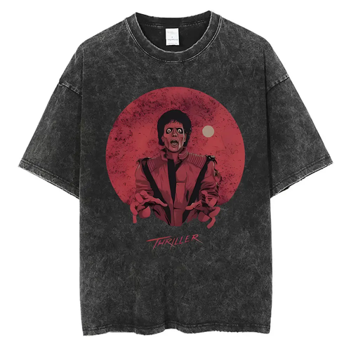 Washed Vintage Michael Jackson Thriller Graphic T-shirt Men Women - Image 2